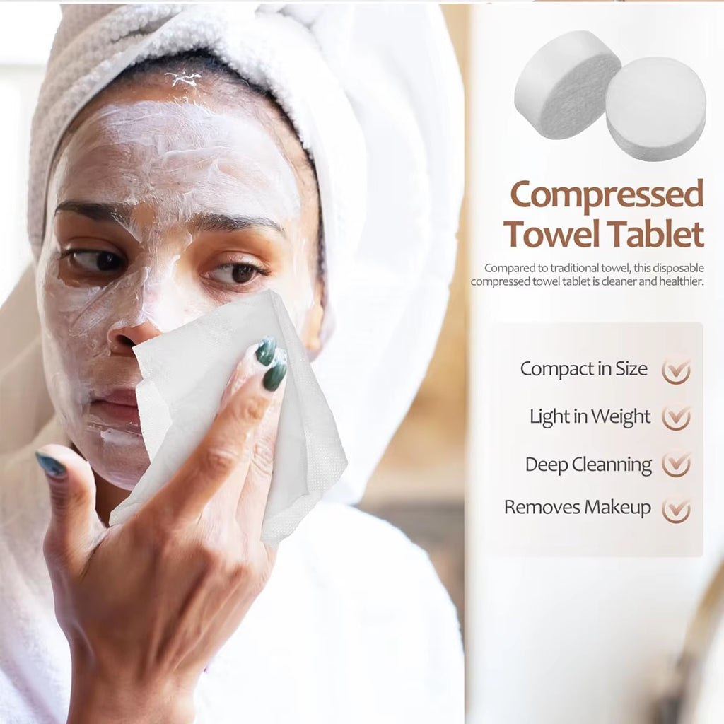 Compressed Towel Disposable Portable Face Towel Cotton Coin Tissue Suitable for Travel Camping Hiking Sports Beauty Salons