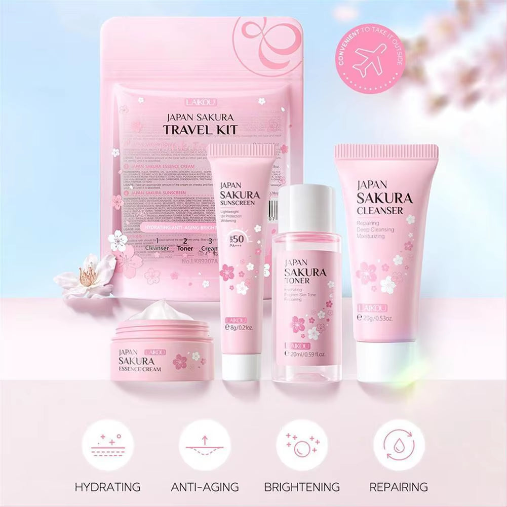 Sakura Skin Care Sets & Kits with Cleanser,Serum,Eye Cream,Essence Cream Beauty Products for Women Gift Sets Routine Travel Kit